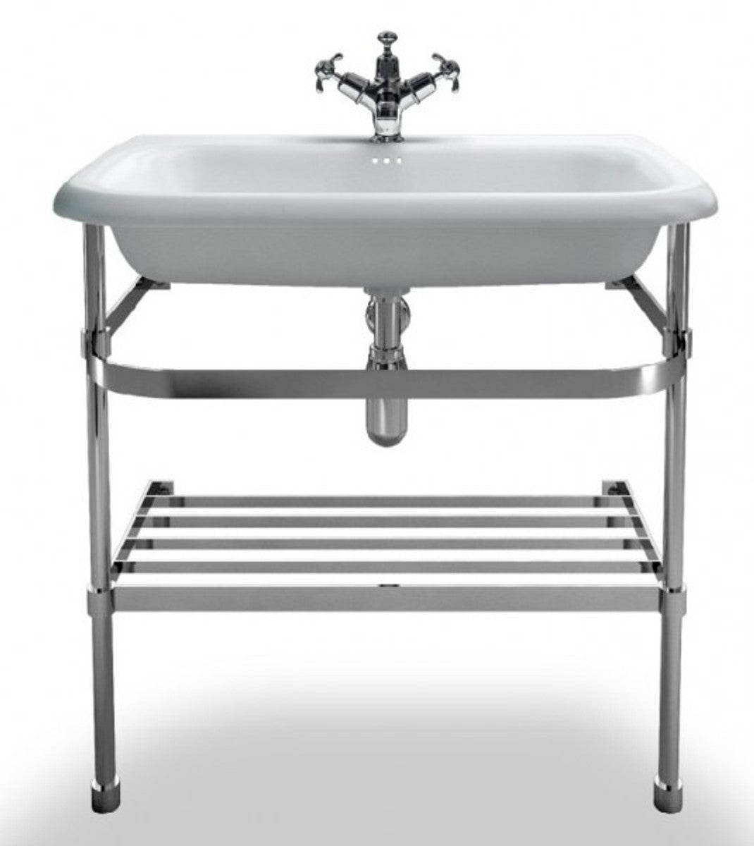 Jugendstil Stand Waschtisch Naturstein Weiß / Edelstahl B 75cm - Art Deco Waschbecken Barock Antik Stil