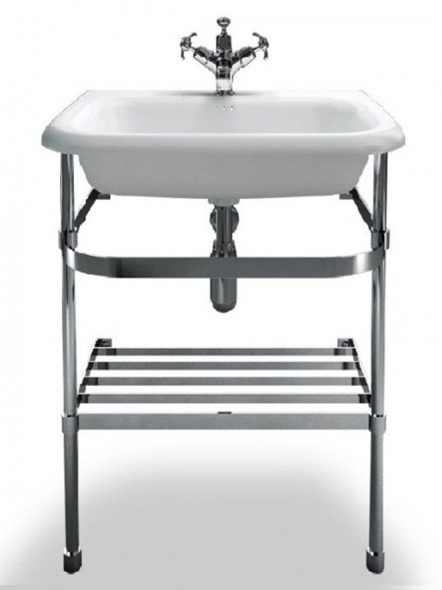Jugendstil Stand Waschtisch Naturstein Weiß / Edelstahl B 65cm - Art Deco Waschbecken Barock Antik Stil