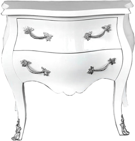 Barock Kommode 80 cm Weiß / Silber - Möbel Barockmöbel