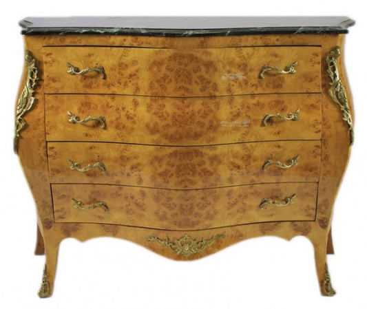 Barock Kommode Ahornfarben mit grüner Marmorplatte - Ludwig XIV Empire Kommode