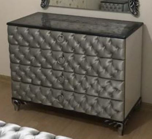 Barock Kommode Silber 100 x 45 x H. 90 cm - Massivholz Schlafzimmer Kommode mit 4 Schubladen - Barock Schlafzimmer Möbel