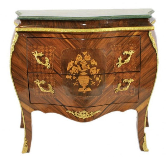 Französische Barock Kommode Braun mit grüner Marmorplatte 2 Schubladen von Casa Padrino