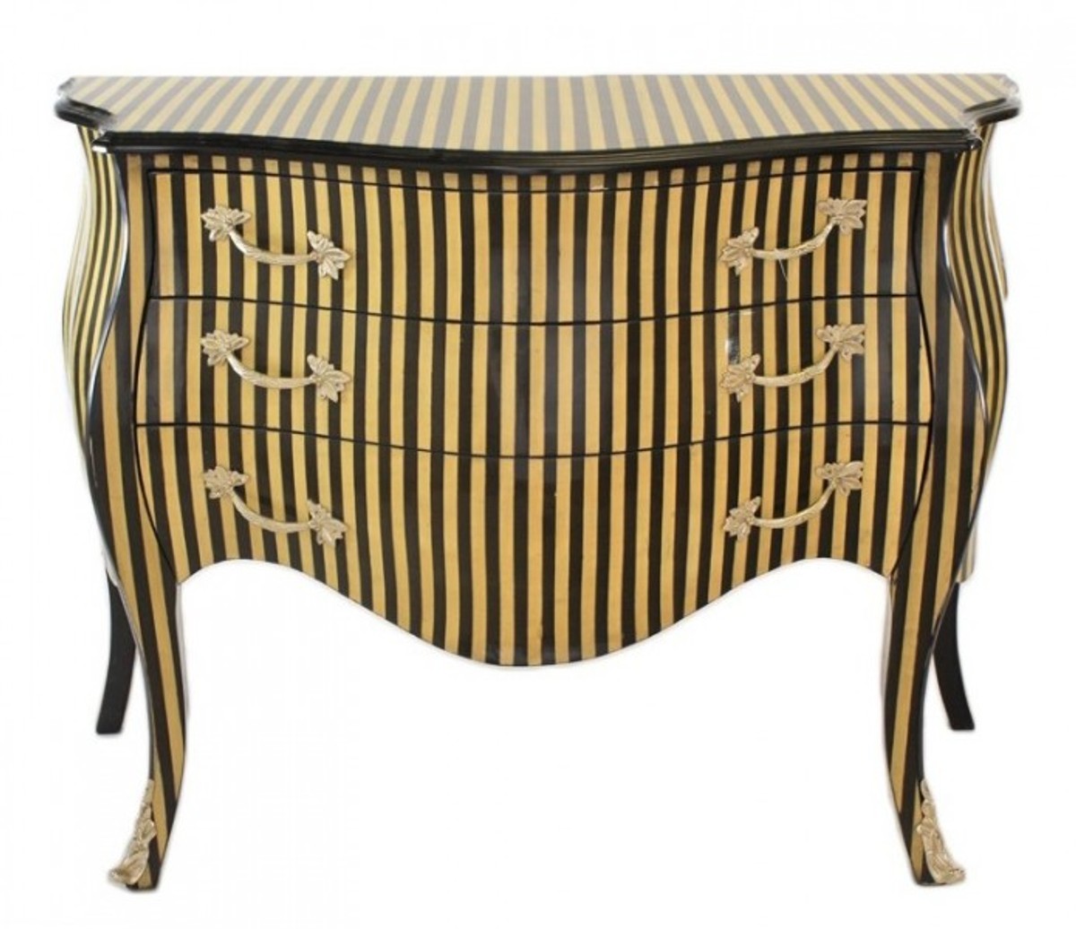 Barock Kommode Streifen Creme / Schwarz - Handgefertigt aus Massivholz- Limited Edition