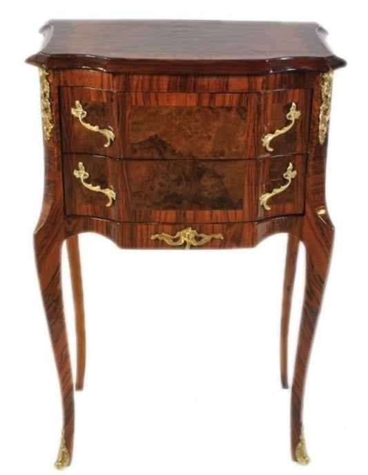 Barock Kommode Mahagoni / Gold mit 2 Schubladen - Nachtschrank Antik Stil