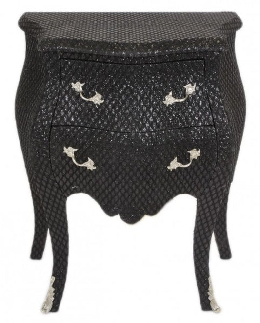 Barock Kommode Schwarz / Glitzerlook H 71 cm, B 60 cm, T 38 cm - Nachttisch Kommode
