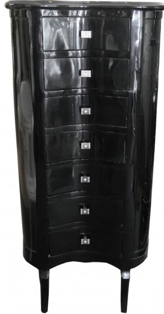Barock Kommode Schwarz Hochglanz mit 7 Schubladen Oval - Antik Stil