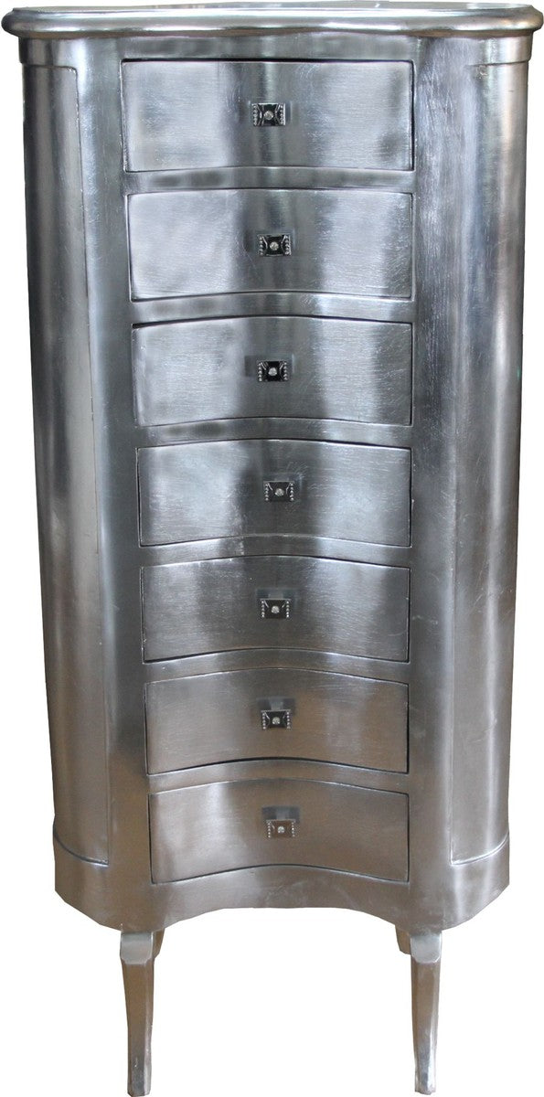 Barock Kommode Silber mit 7 Schubladen Oval - Antik Stil - Barock Möbel