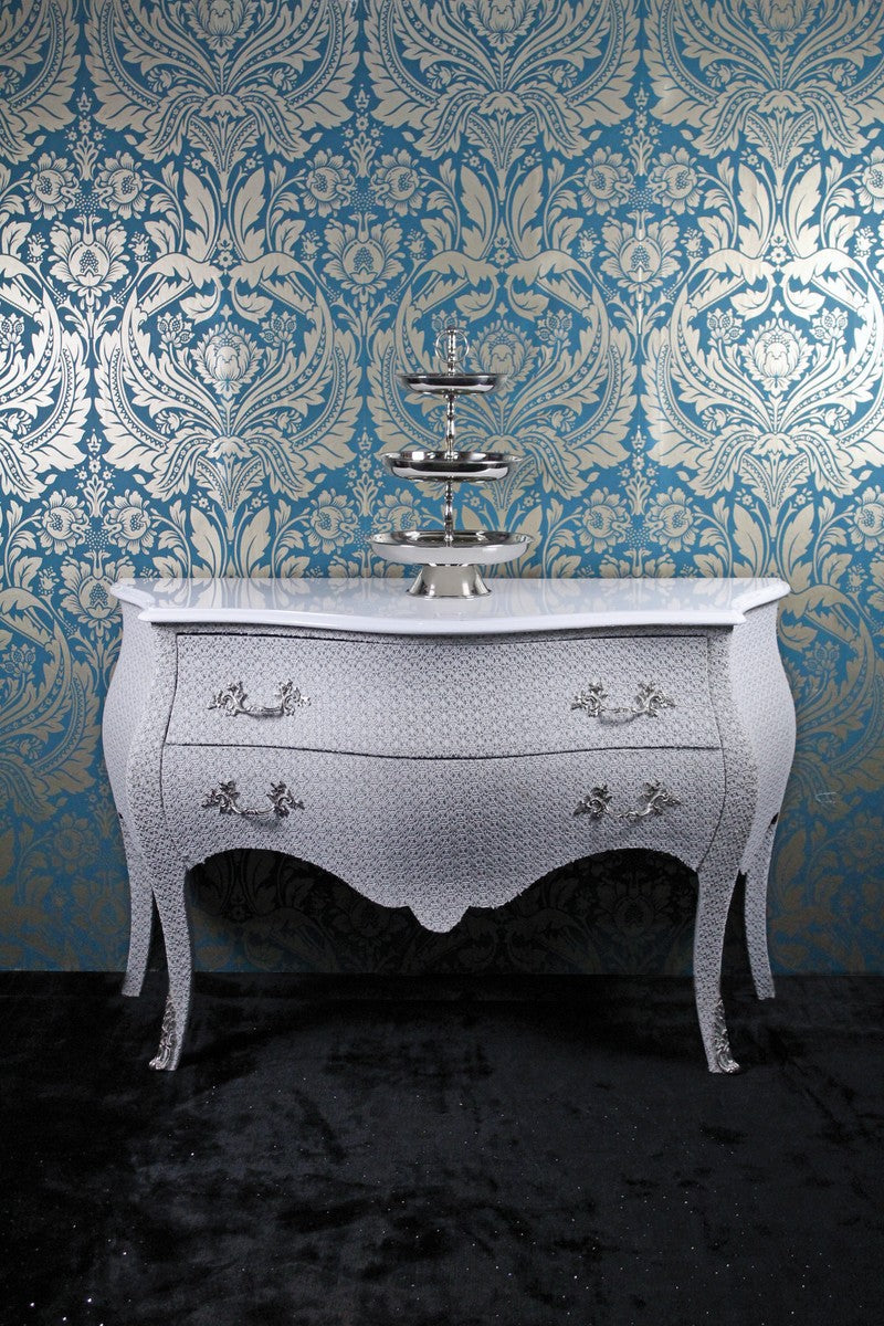 Barock Kommode Weiß Glitzerlook 120cm - Limited Edition
