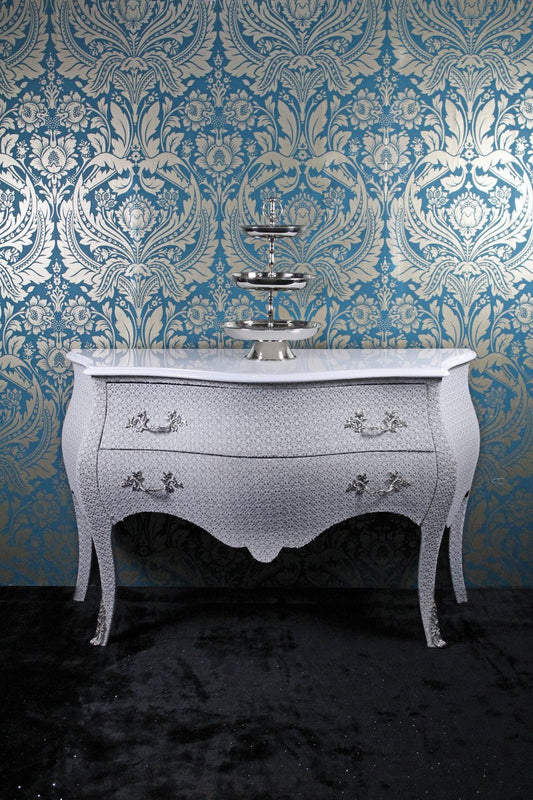 Barock Kommode Weiß Glitzerlook 120cm - Limited Edition