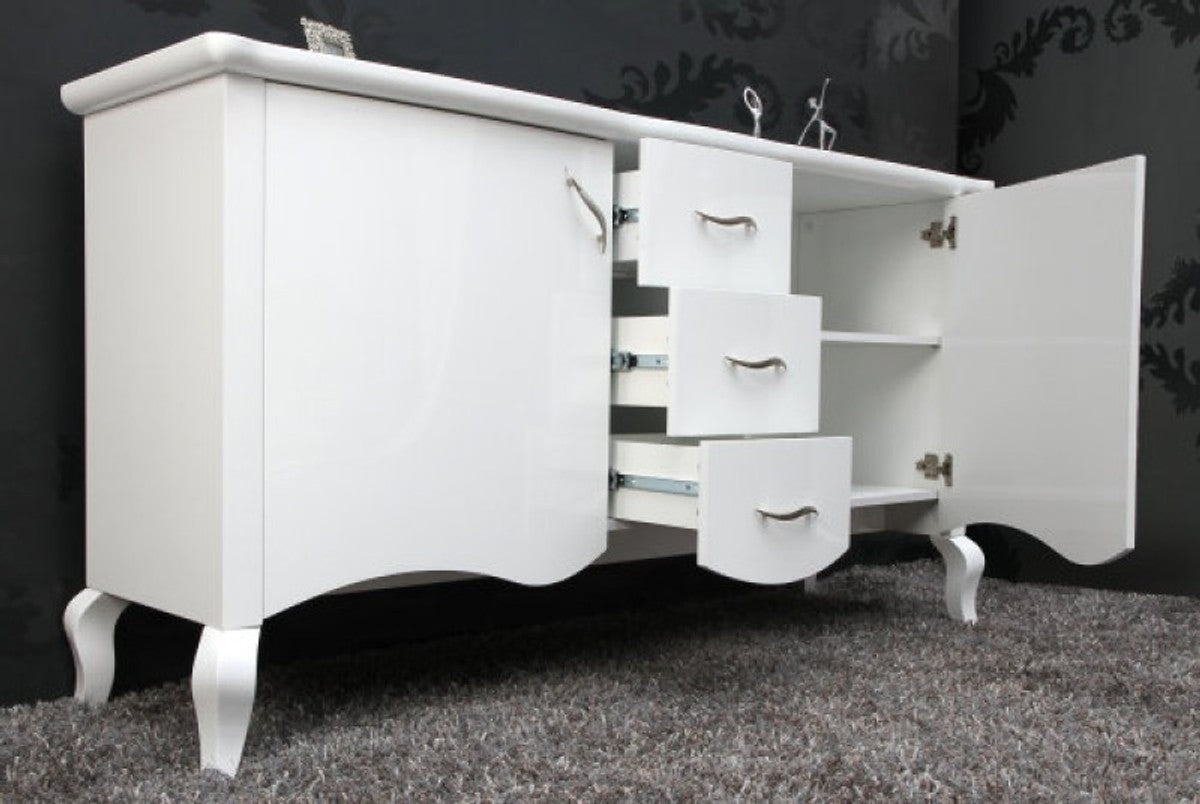 Barock Kommode Weiss Hochglanz Breite 160 cm, Höhe 87 cm - Moderne Barock Möbel