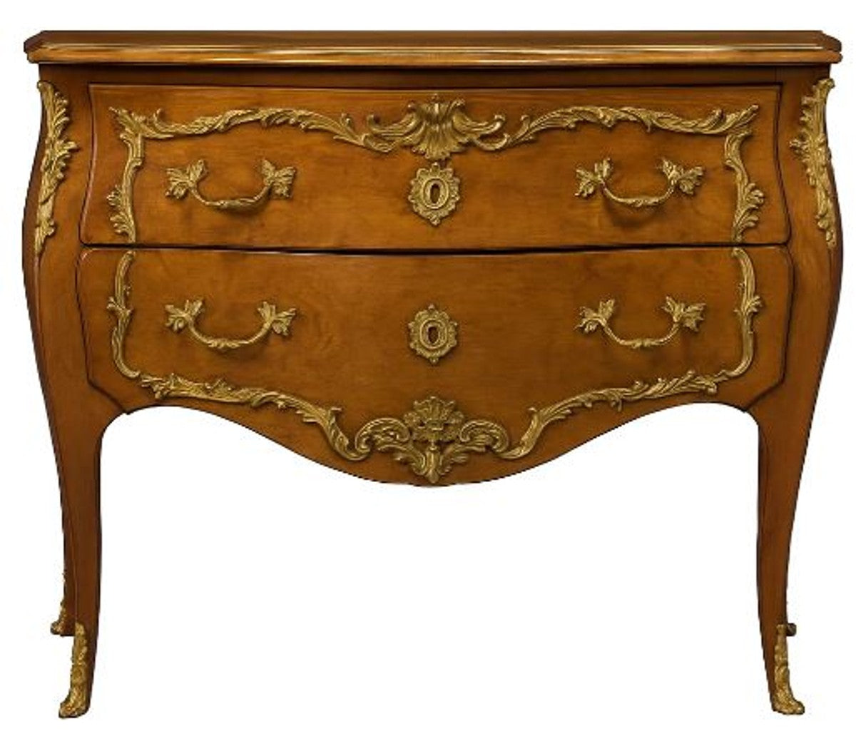 Barock Kommode mit 2 Schubladen Antik Braun / Messing - Handgefertigte Massivholz Kommode im Barockstil - Handgefertigte Barock Möbel - Edel & Prunkvoll