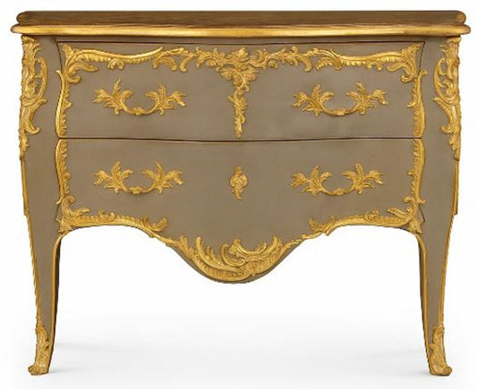Barock Kommode mit 2 Schubladen Antik Grau / Gold - Handgefertigte Massivholz Kommode im Barockstil - Handgefertigte Barock Möbel - Edel & Prunkvoll