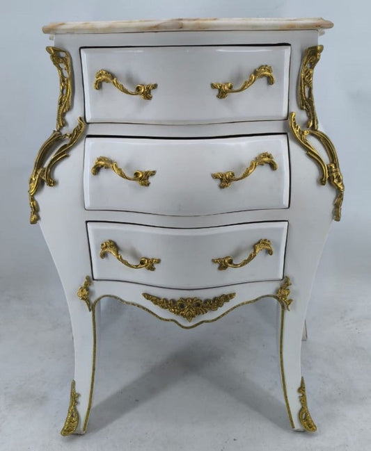 Barock Kommode mit 3 Schubladen Weiß / Gold / Beige H. 80 cm - Barock Möbel