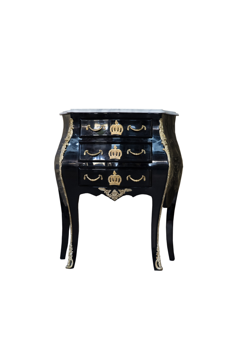 Pompöös by Barock Kommode mit 3 Schubladen und Marmorplatte Schwarz / Gold / Weiß - Pompööse Barock Kommode designed by Harald Glööckler
