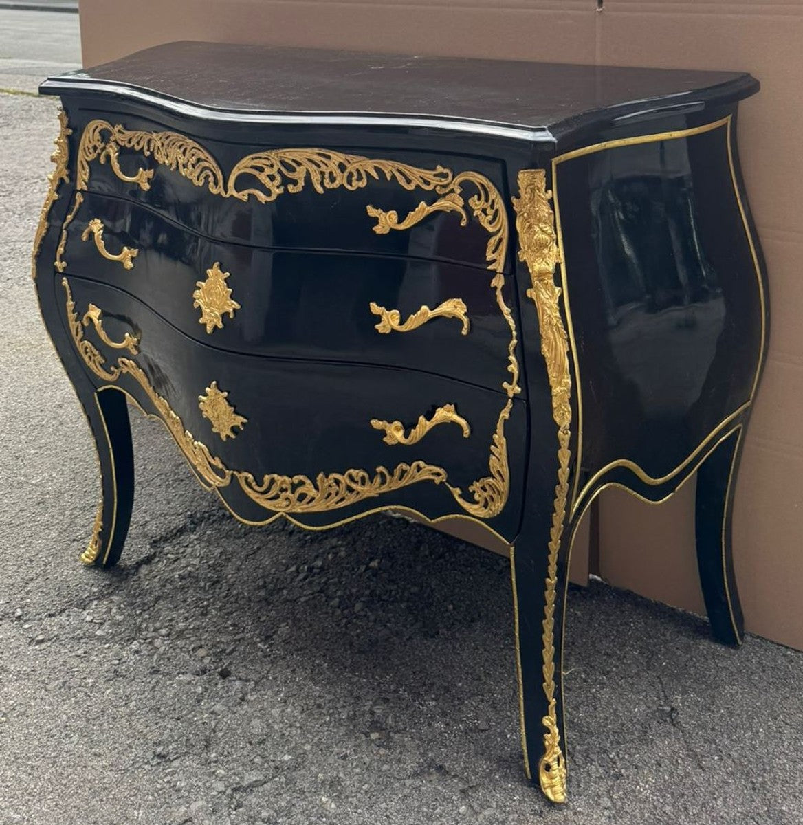 Barock Kommode mit 3 Schubladen Schwarz / Gold 105 cm - Barock Möbel