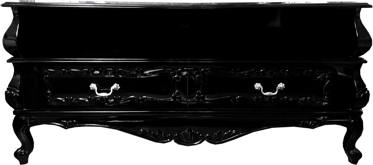 Barock TV Sideboard Schwarz mit Schubladen 140 x 47 x H 65 cm - Wohnzimmer Fernseh Kommode