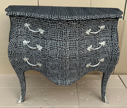 Barock Kommode mit 3 Schubladen Schwarz / Silber - Handgefertigte Massivholz Kommode im Barockstil - Schlafzimmer Möbel im Barockstil - Barock Möbel - Barock Einrichtung