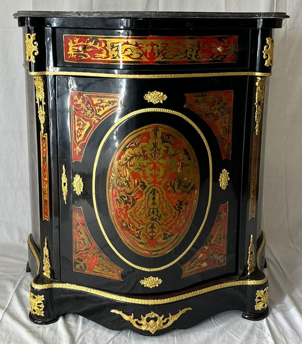 Barock Boulle Kommode mit Marmorplatte Schwarz / Rot / Gold - Barock Möbel