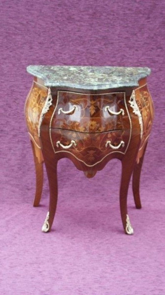 Barock Kommode mit Marmorplatte Braun Intarsien - Modell Mahagoni - Nachttisch Kommode