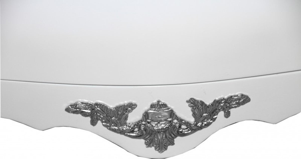 Barock Kommode Weiss 120 cm mit silbernen Metallapplikationen