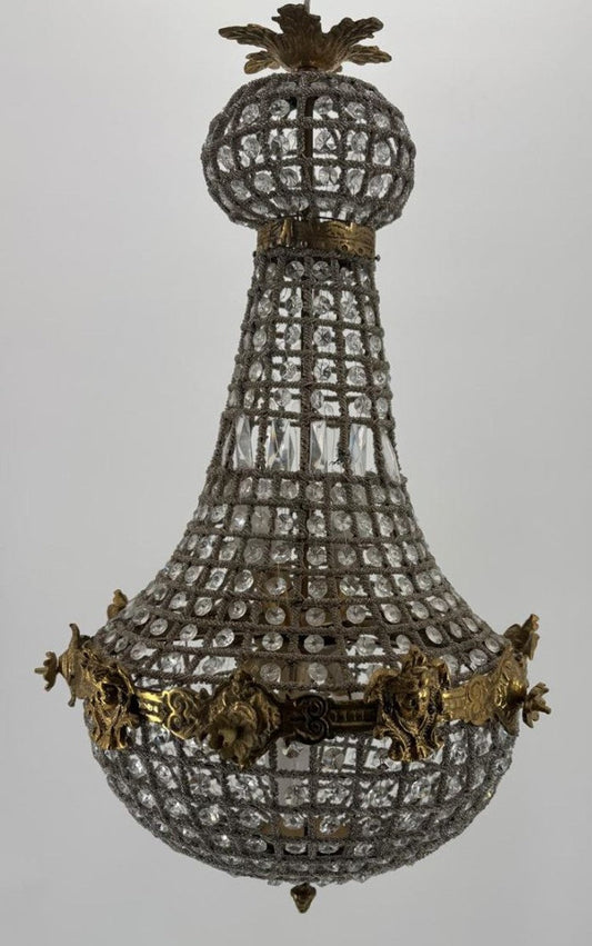 Barock Kristall Kronleuchter Antik Messing H. 73 cm - Barock Leuchten