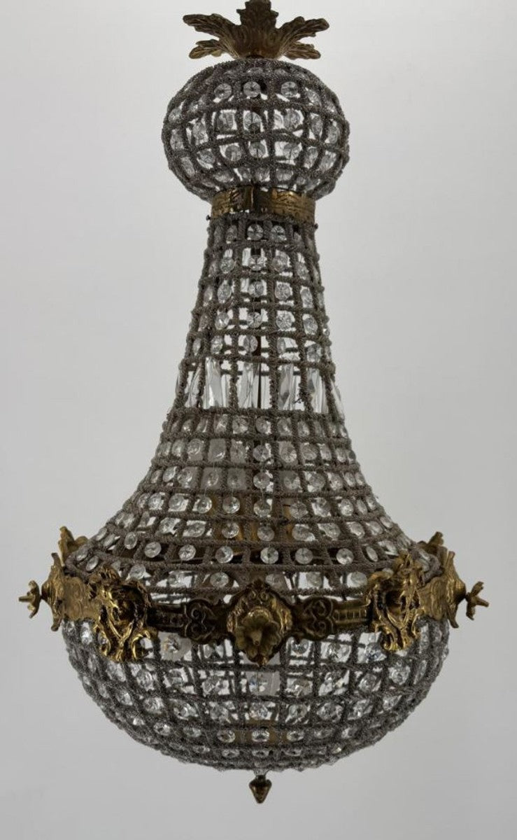 Barock Kristall Kronleuchter Antik Messing H. 73 cm - Barock Leuchten