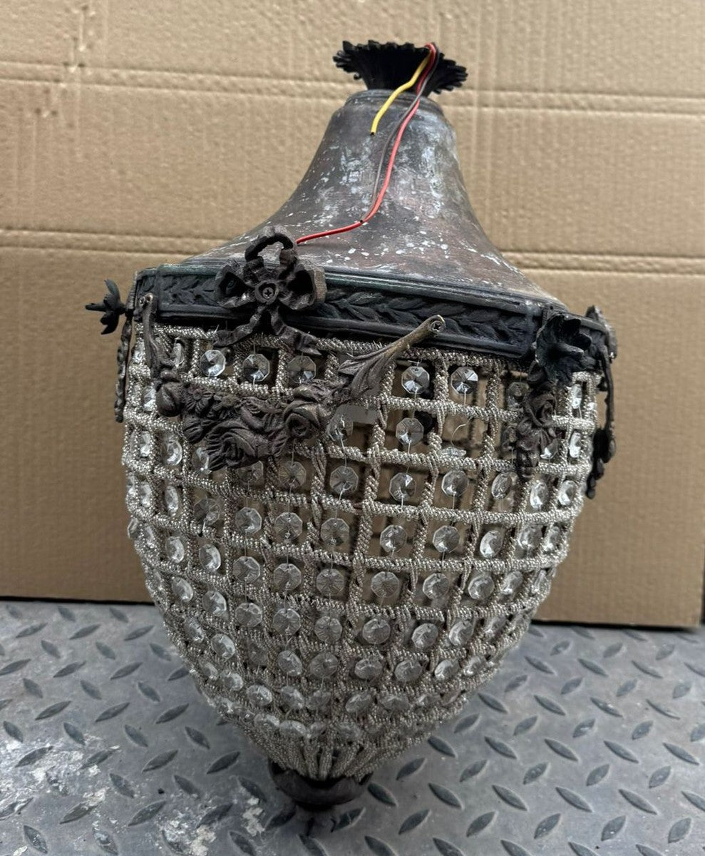 Barock Kristall Hängeleuchte Oxidiert H. 52 cm - Barockstil Hängeleuchten