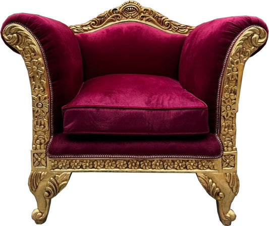 Barock Lounge Sessel Bordeauxrot / Gold - Barockstil Möbel