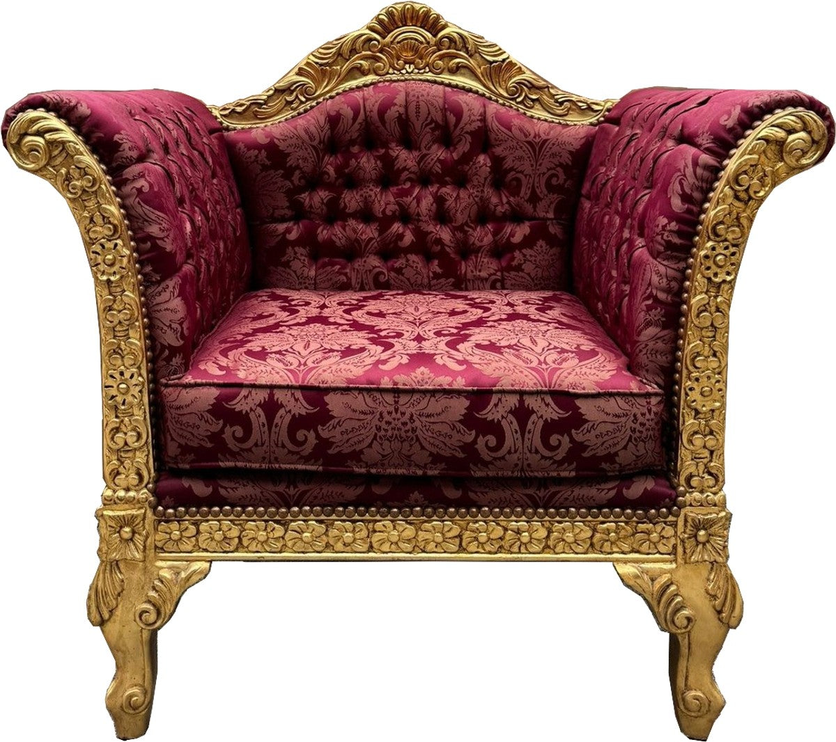 Barock Lounge Sessel Bordeauxrot Muster / Gold - Barock Möbel