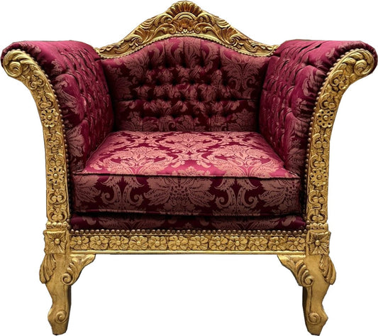 Barock Lounge Sessel Bordeauxrot Muster / Gold - Barock Möbel