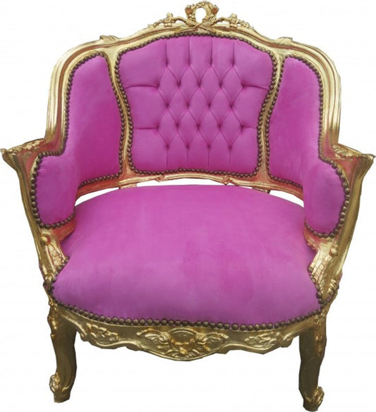 Barock Salon Lounge Sessel Rosa / Gold - Cocktailsessel
