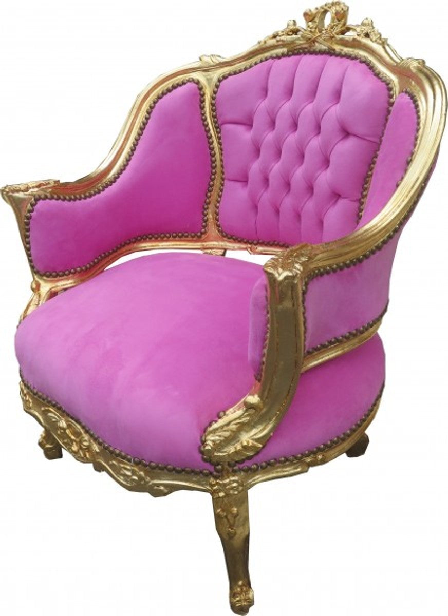 Barock Salon Lounge Sessel Rosa / Gold - Cocktailsessel