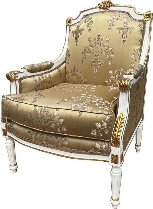 Barock Lounge Thron Sessel Empire Gold Muster / Weiß / Gold - Interior Wohnzimmer Möbel
