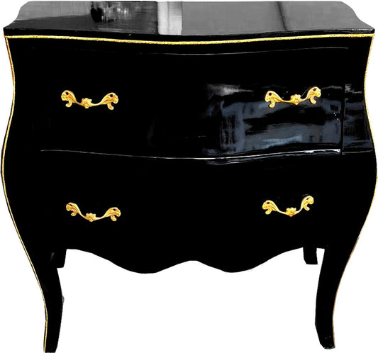 Barock Luxus Kommode Schwarz Gold mit Glasplatte 85 cm - Barock Möbel