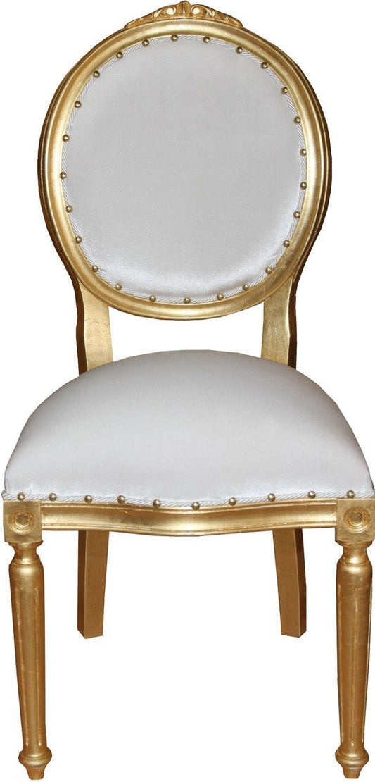 Barock Medaillon Luxus Esszimmer Stuhl ohne Armlehnen in Weiss / Gold - Limited Edition