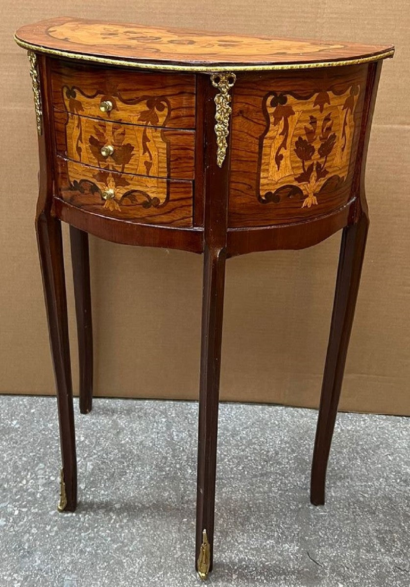 Barock Nachtkommode Braun Intarsien / Gold - Handgefertigte Barockstil Kommode mit 3 Schubladen - Barock Möbel - Schlafzimmer Möbel im Barockstil - Edel & Prunkvoll