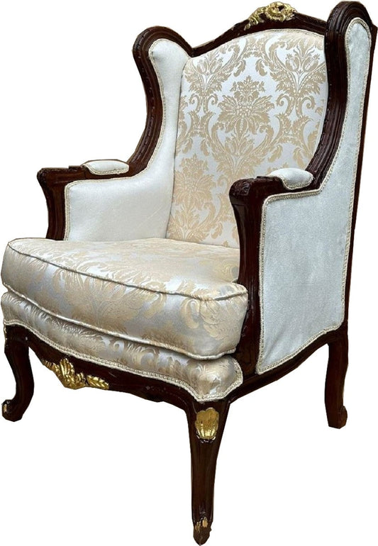 Barock Ohrensessel Beige / Dunkelbraun / Gold - Barock Wohnzimmer Möbel