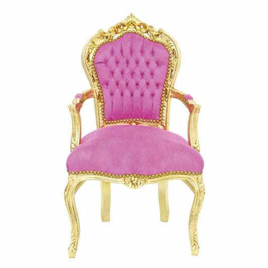 Barock Samt Esszimmer Stuhl mit Armlehnen Rosa / Gold - Barock Möbel