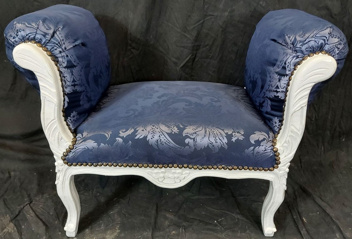 Barock Schemel Lila Muster / Weiß - Handgefertigter Antik Stil Hocker - Barockstil Hocker - Wohnzimmer Möbel im Barockstil - Barockstil Möbel - Barock Möbel - Barock Einrichtung