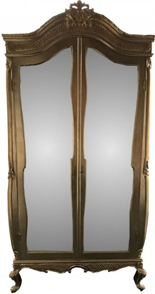 Barock Kleiderschrank Gold B 110 x H 230 cm Schlafzimmer Schrank - Antik Stil