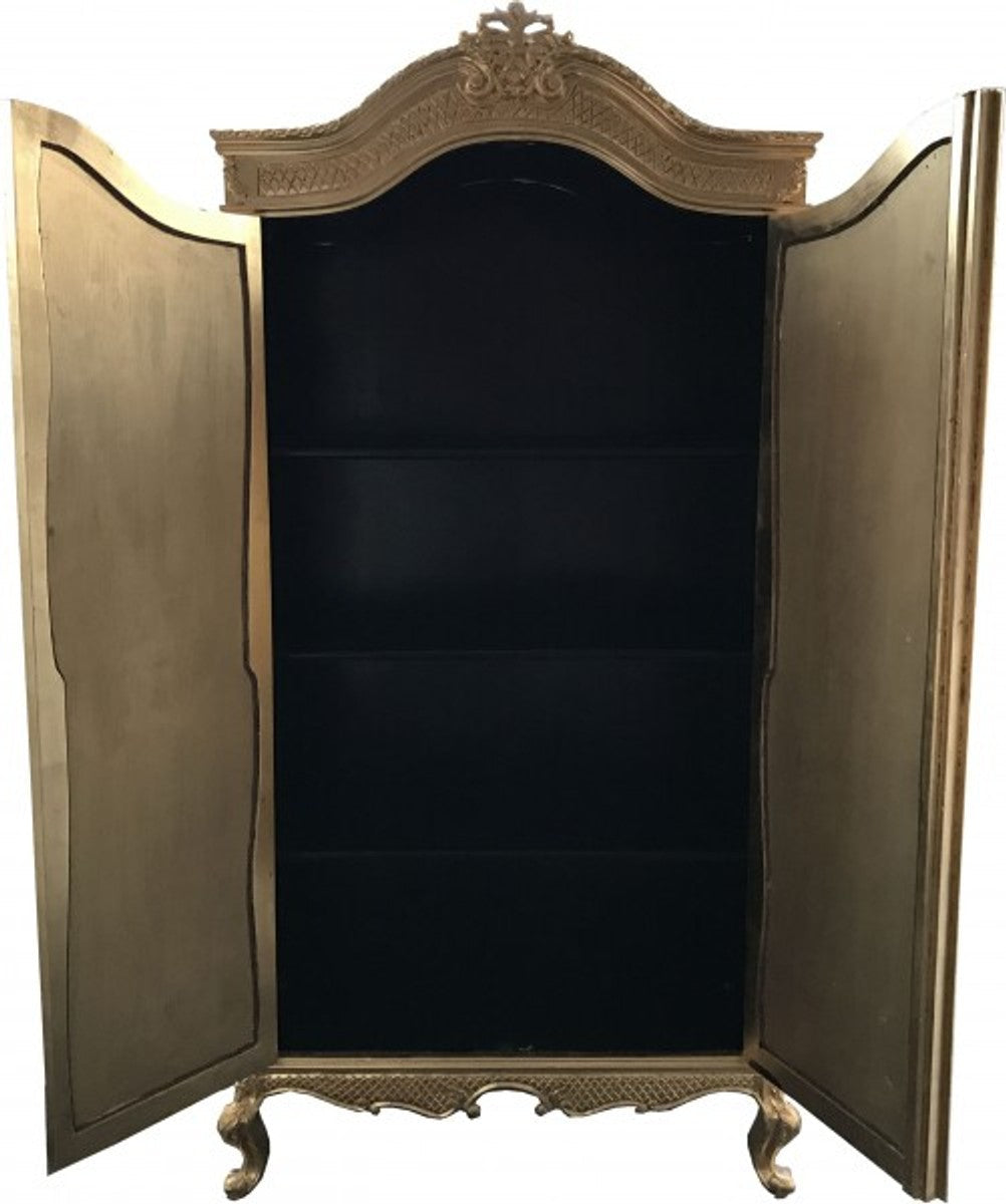 Barock Kleiderschrank Gold B 110 x H 230 cm Schlafzimmer Schrank - Antik Stil