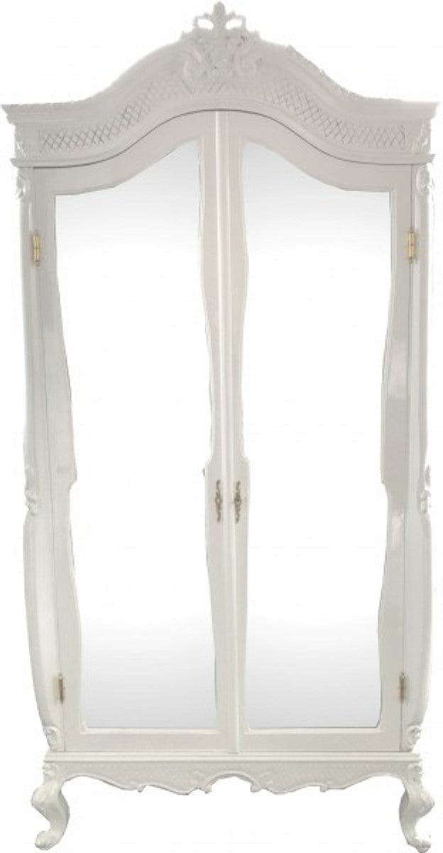 Barock Kleiderschrank Weiß Hochglanz B 110 x H 230 cm Schlafzimmer Schrank - Antik Stil