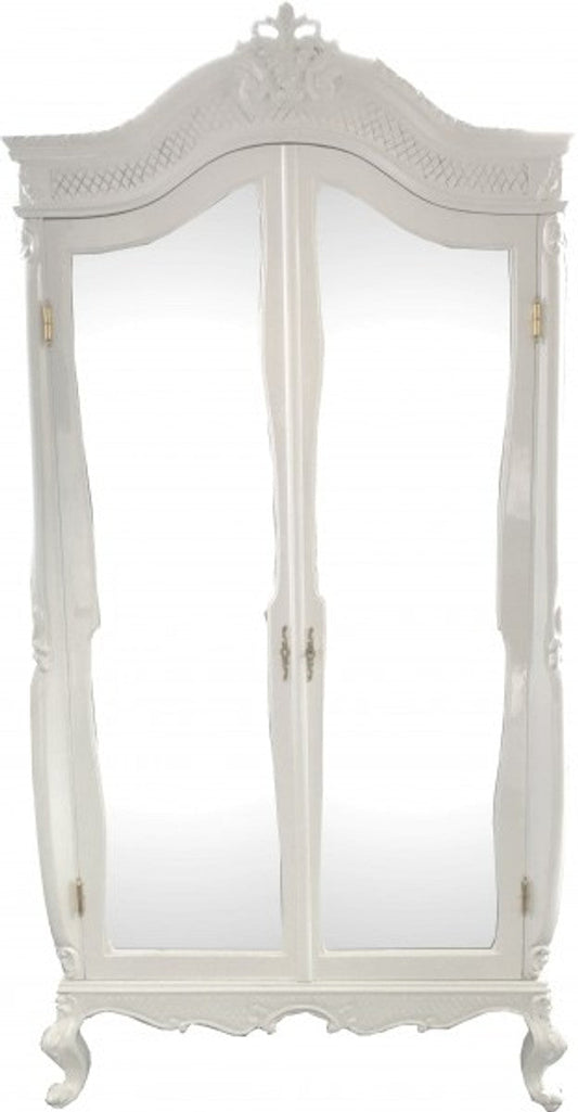 Barock Kleiderschrank Weiß Hochglanz B 110 x H 230 cm Schlafzimmer Schrank - Antik Stil