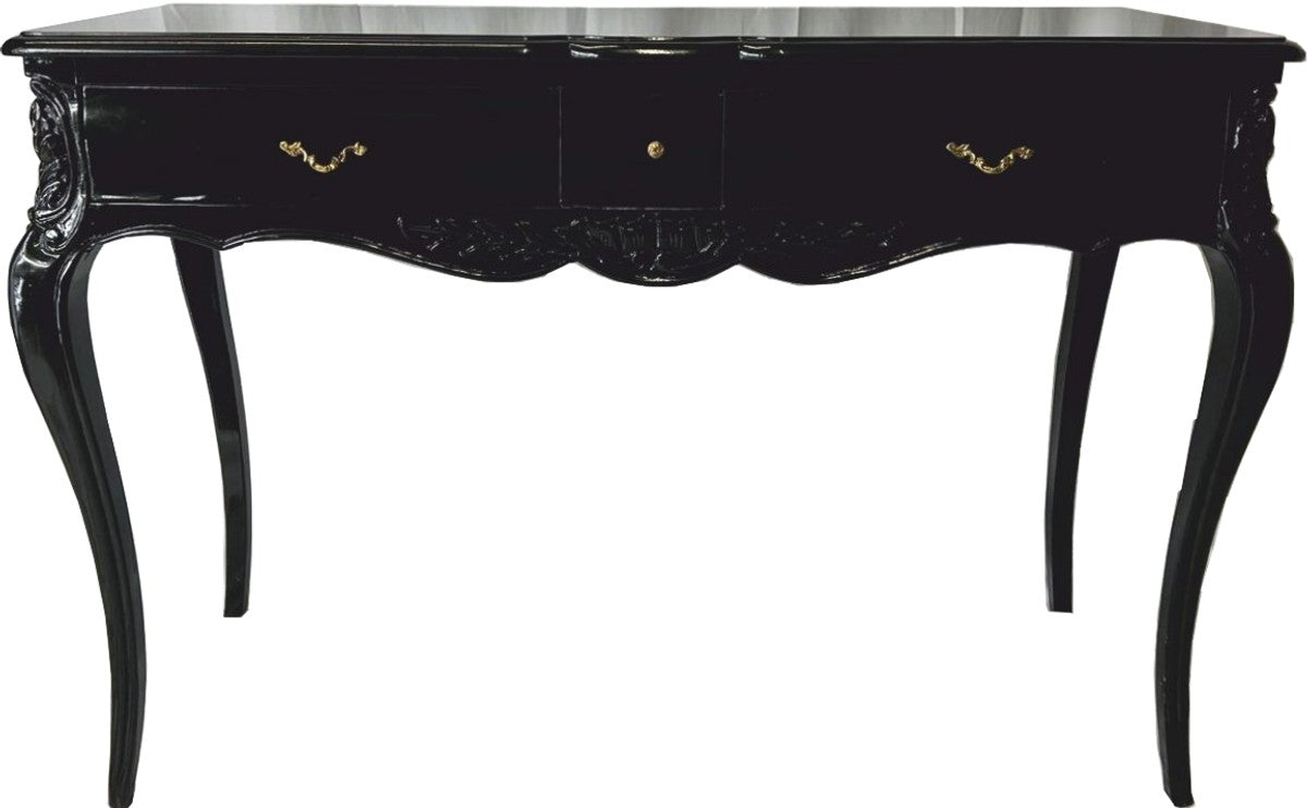 Barock Sekretär mit 3 Schubladen Schwarz / Messing - Barock Büro Möbel