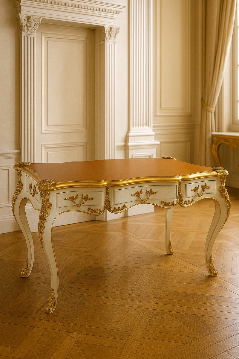 Barock Sekretär mit 3 Schubladen Weiß / Gold / Braun - Barock Büro Möbel