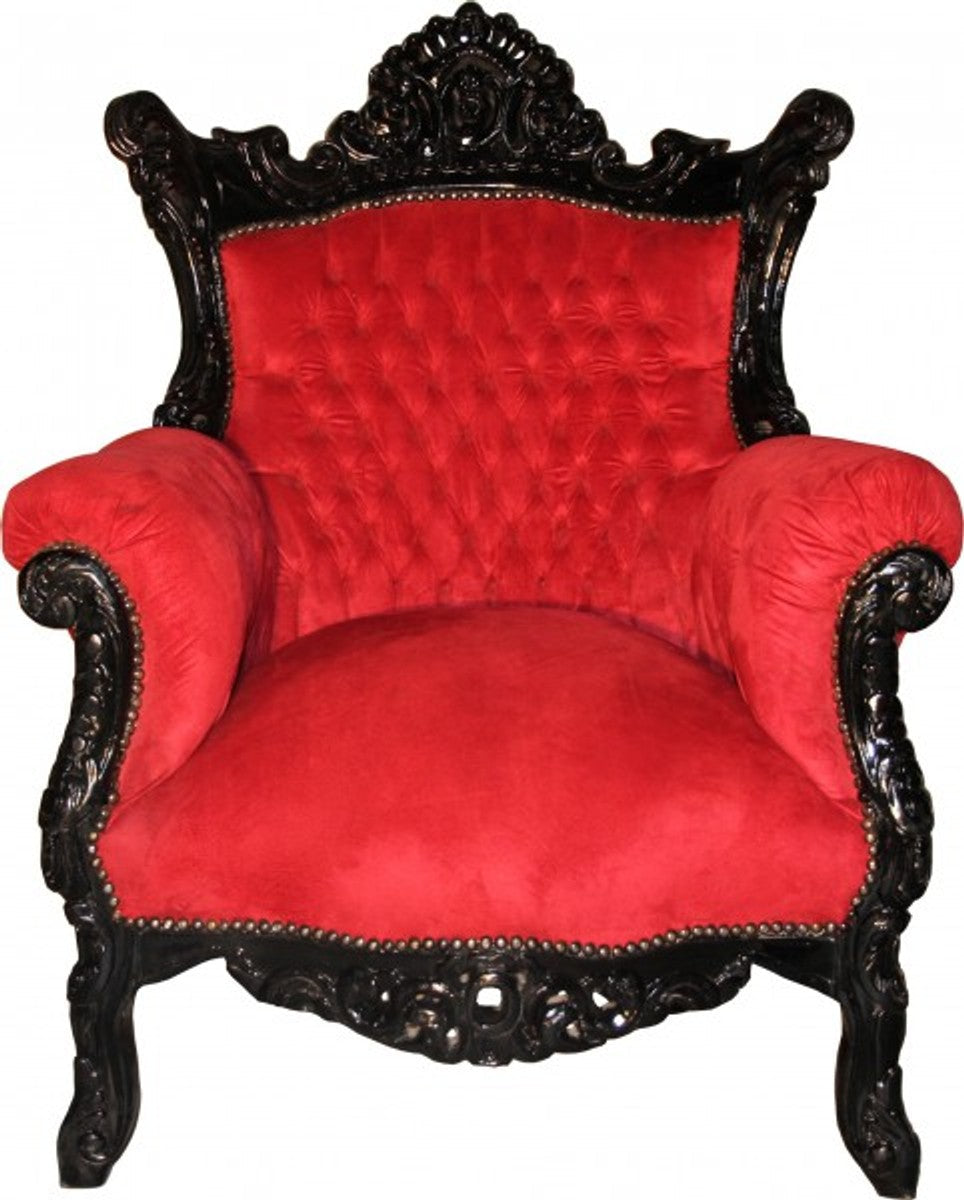 Barock Sessel Al Capone Bordeaux / Schwarz 80 x 90 x H. 128 cm - Antik Stil