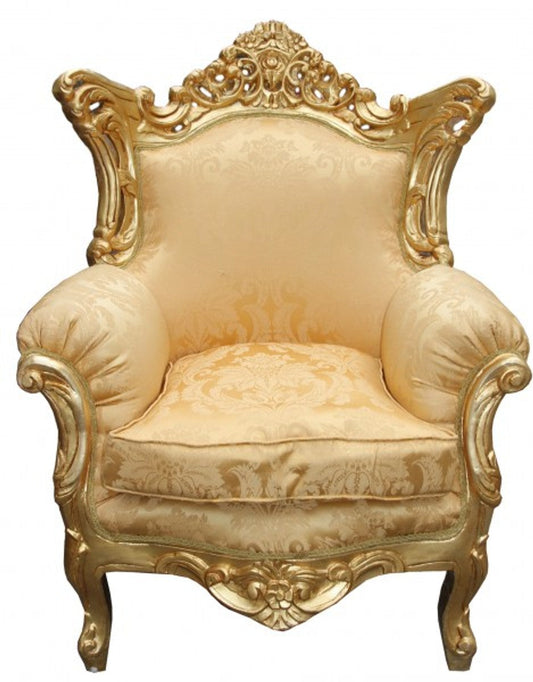 Antik Stil Wohnzimmer Barock Sessel Al Capone Mod Gold Blumen Muster / Gold - Edel & Prunkvoll