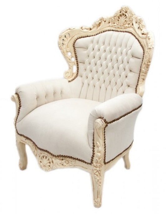 Barock Sessel King Creme / Creme Samtstoff 85 x 85 x H. 120 cm