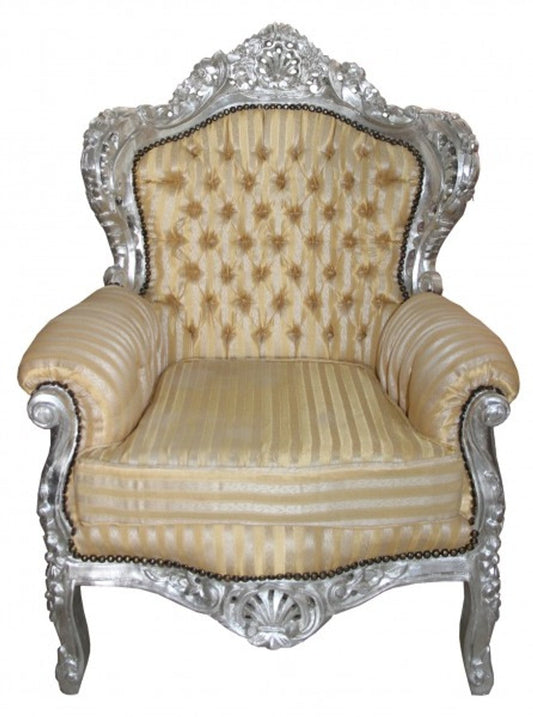 Sessel King Mod2 Gold / Beige Streifen / Silber - Barock Sessel