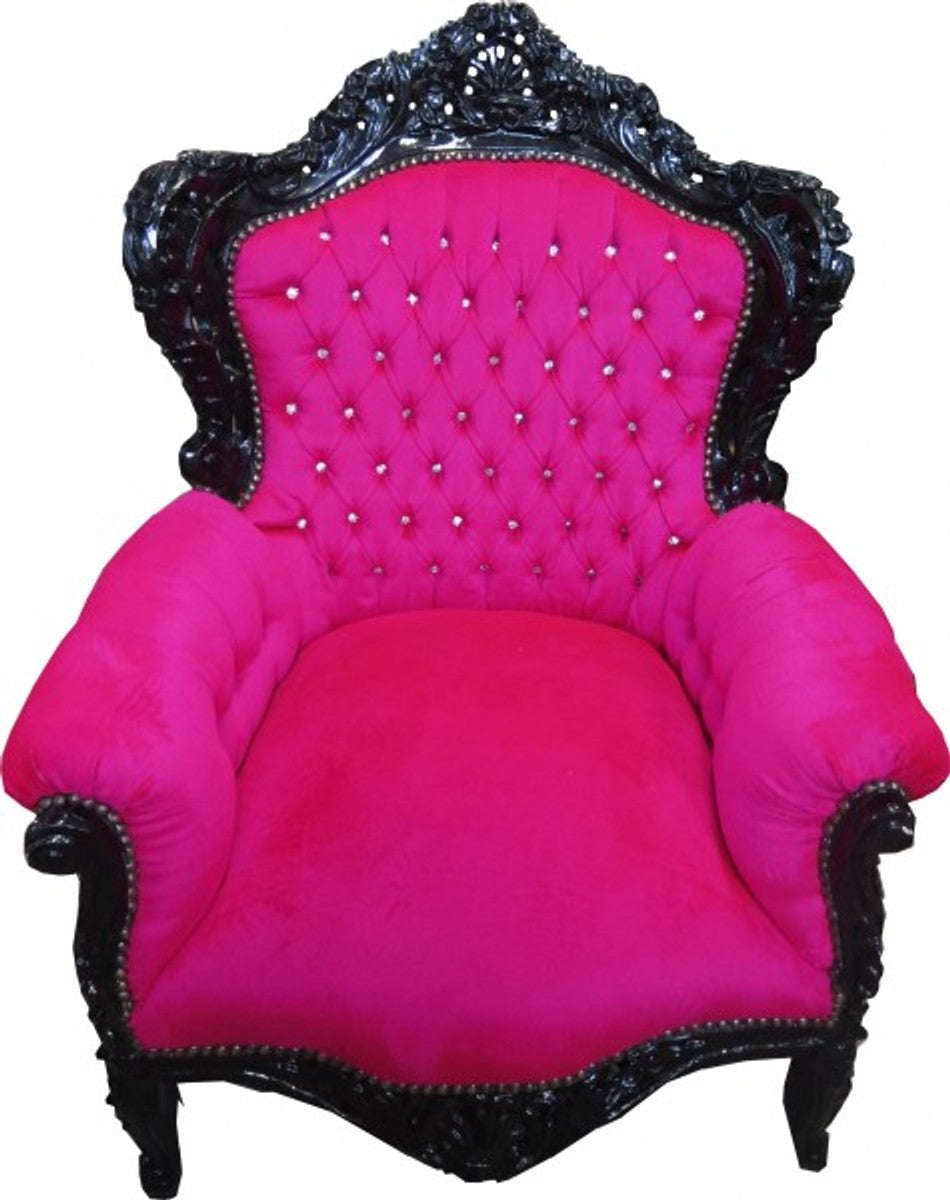 Sessel King Pink / Schwarz mit Bling Bling Glitzersteinen - Barock Kollektion